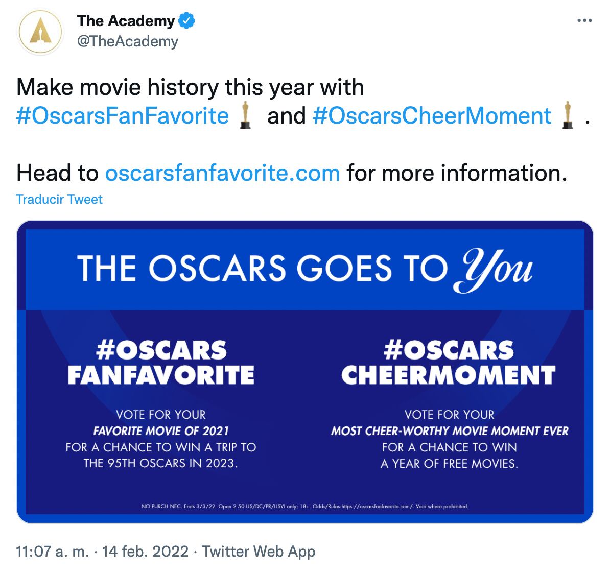 Tuit de la Academia de los Oscar 2022