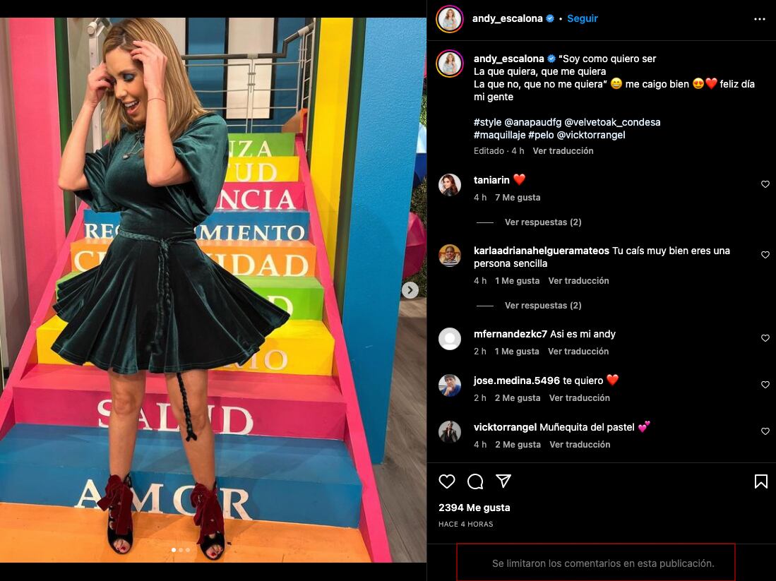 Andrea Escalona limita los comentarios en su Instagram tras recibir reclamos