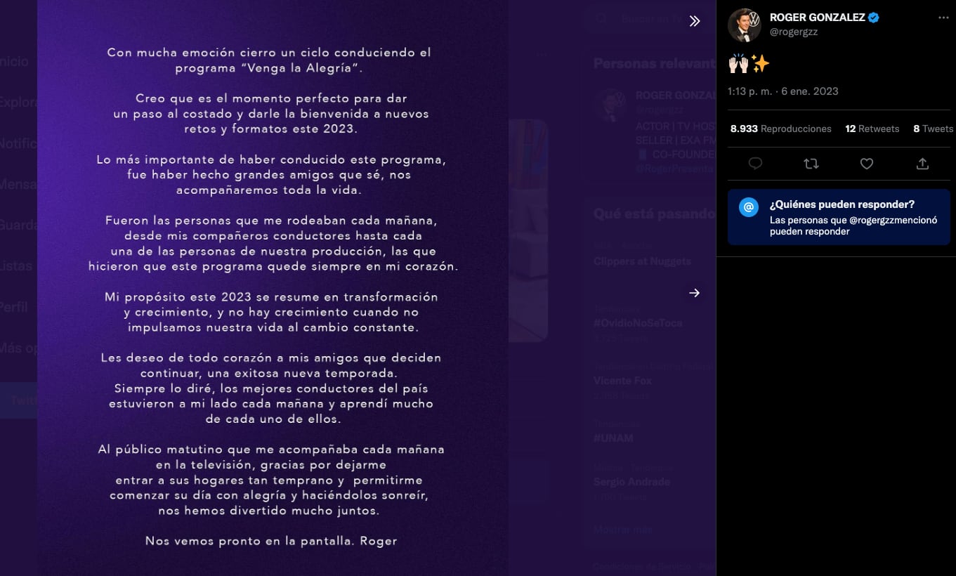 Roger González se despide de Venga la Alegría