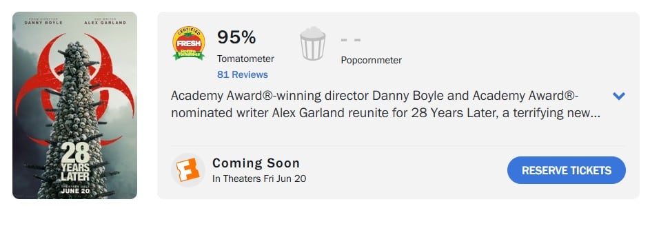 Calificación de Exterminio: La evolución en Rotten Tomatoes