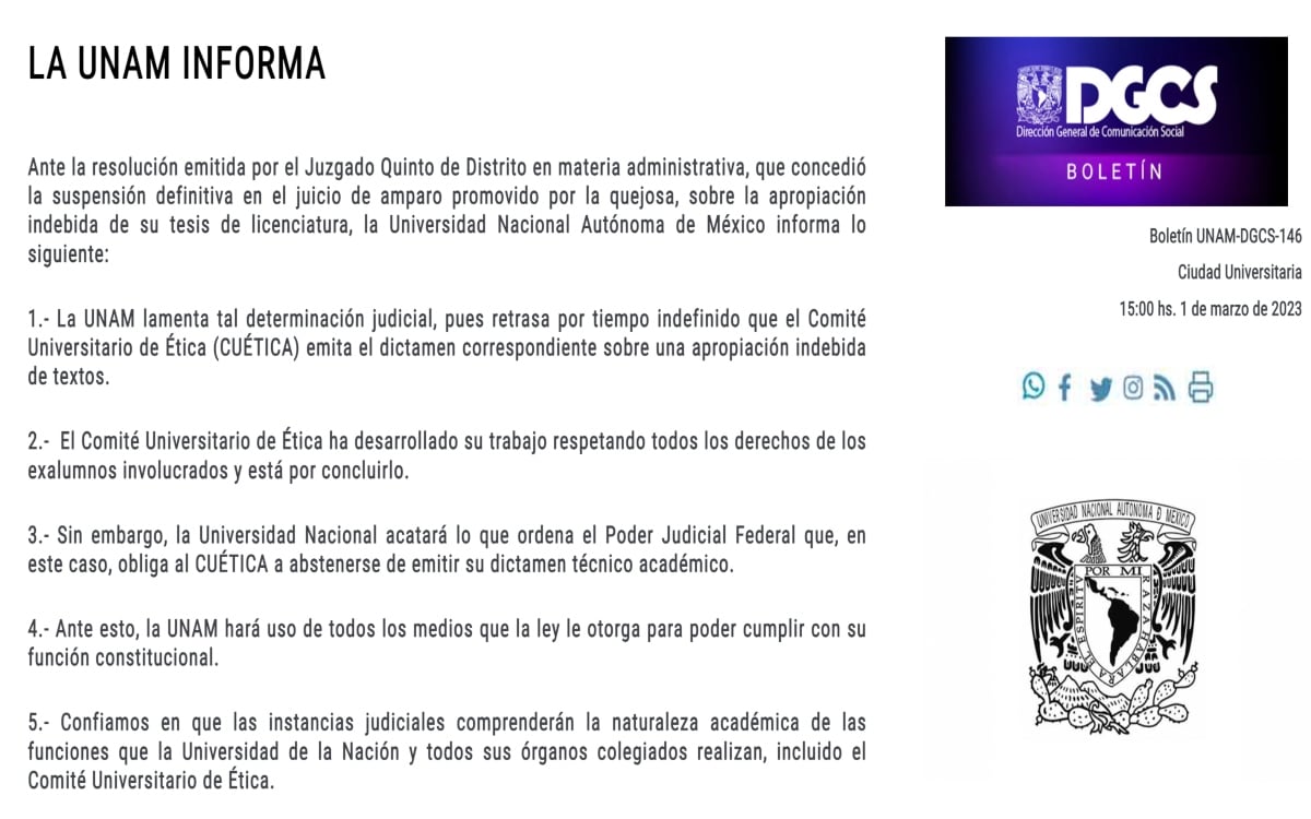 Boletín informativo UNAM