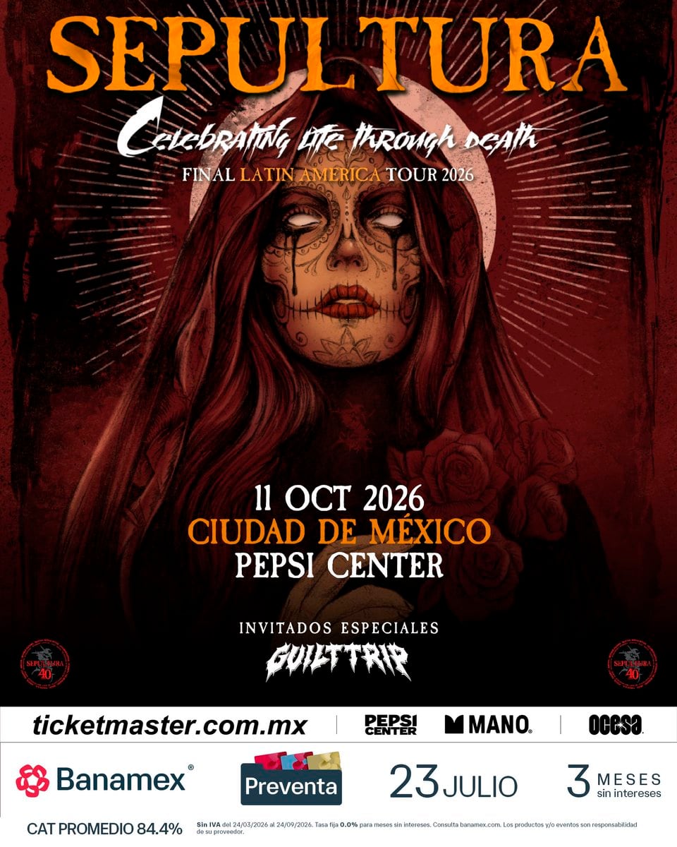 Sepultura celebra 40 años con concierto en el Pepsi Center WTC: fecha y boletos