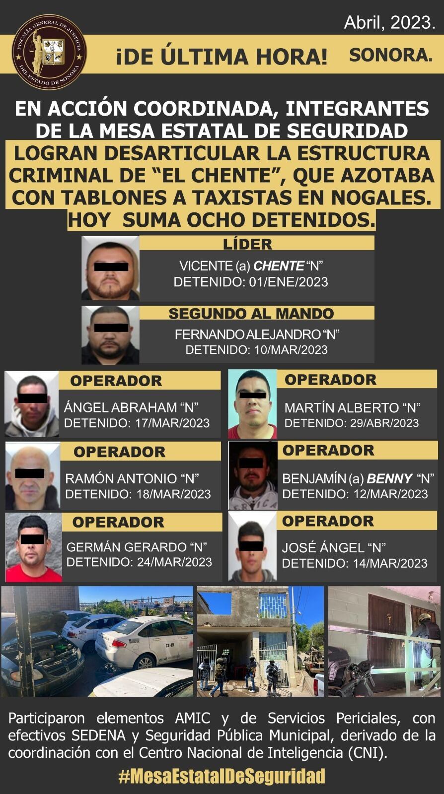 Autoridades de Sonora desarticularon a organización criminal.