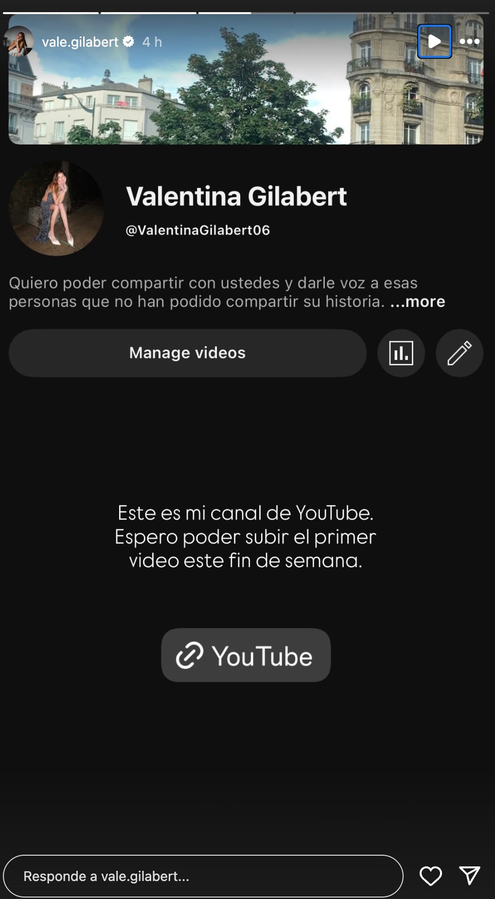 Valentina Gilabert abre su canal de YouTube