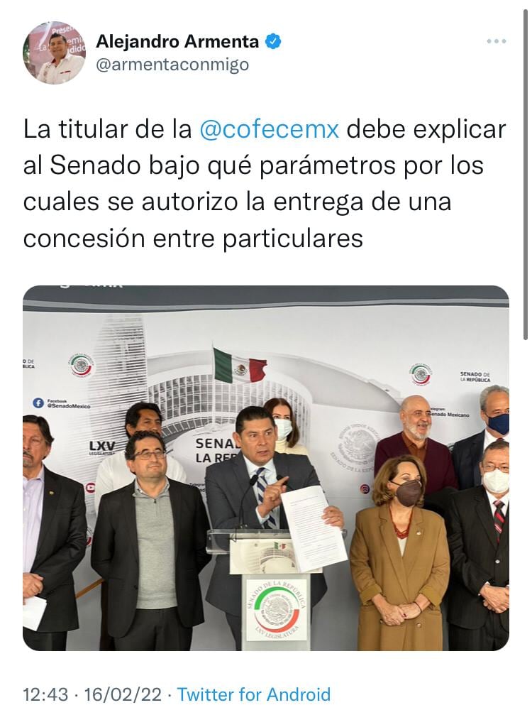 Denuncia a la Cofece por Alejandro Armenta