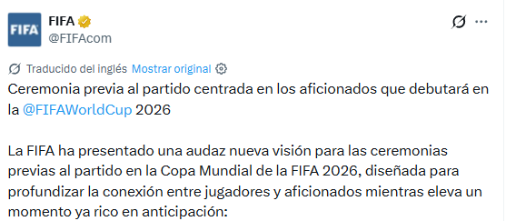 FIFA renueva la ceremonia previa a los encuentros del Mundial 2026.