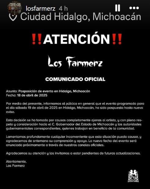 Los Farmerz cancelan concierto en Michoacán