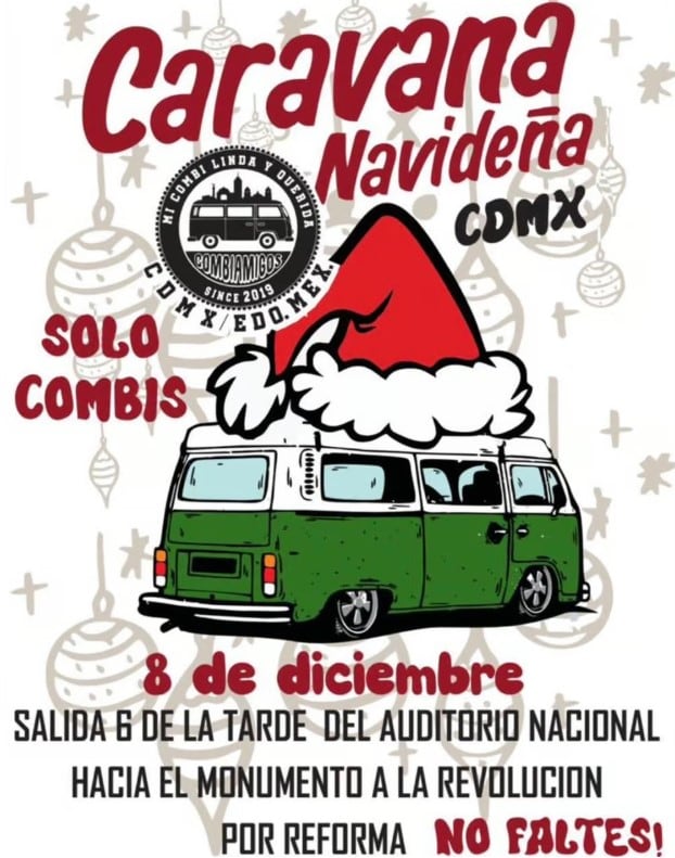 Caravana navideña de combis en Reforma