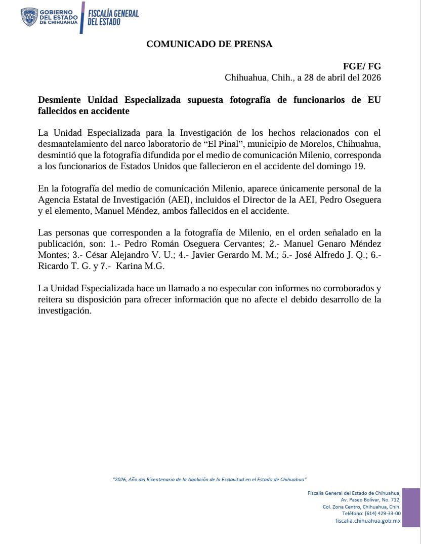 Fiscalía de Chihuahua desmiente foto de agentes de la CIA armados