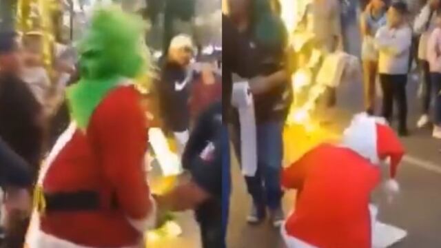 Pelea de El Grinch y Santa Claus en Aguascalientes