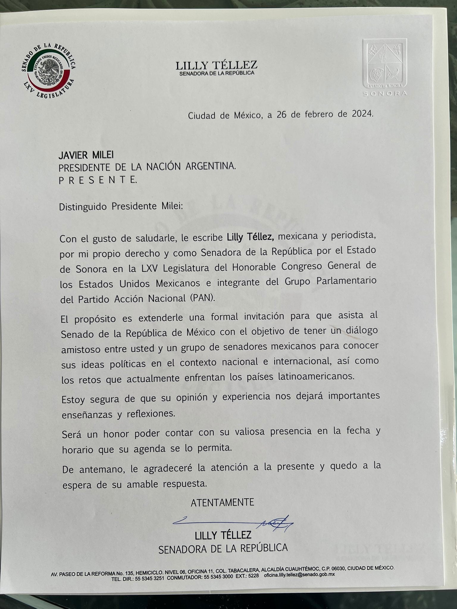 Invitación a Javier Milei