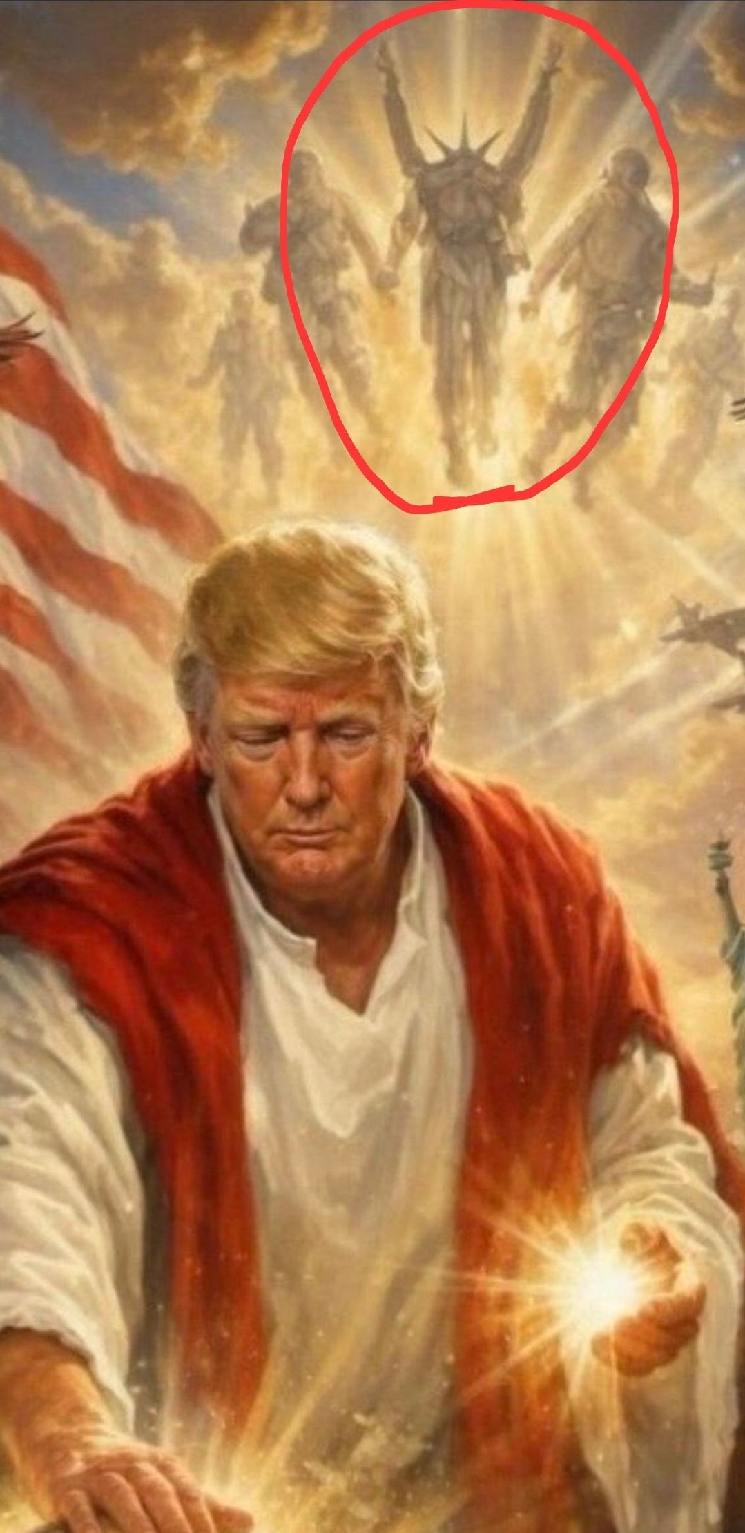 Cabeza de Baphomet que Donald Trump colocó en su imagen como Jesucristo.