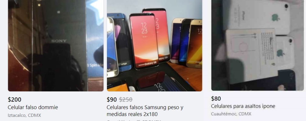 Celulares falsos para saltos vendiéndose en Facebook