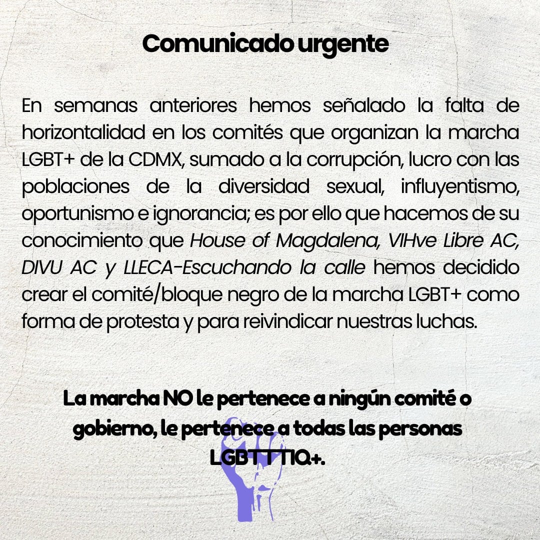 Comunicado sobre acciones de los comités de la Marcha LGBT2023 en CDMX.