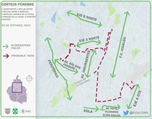 Ruta del cortejo para despedir a José José.