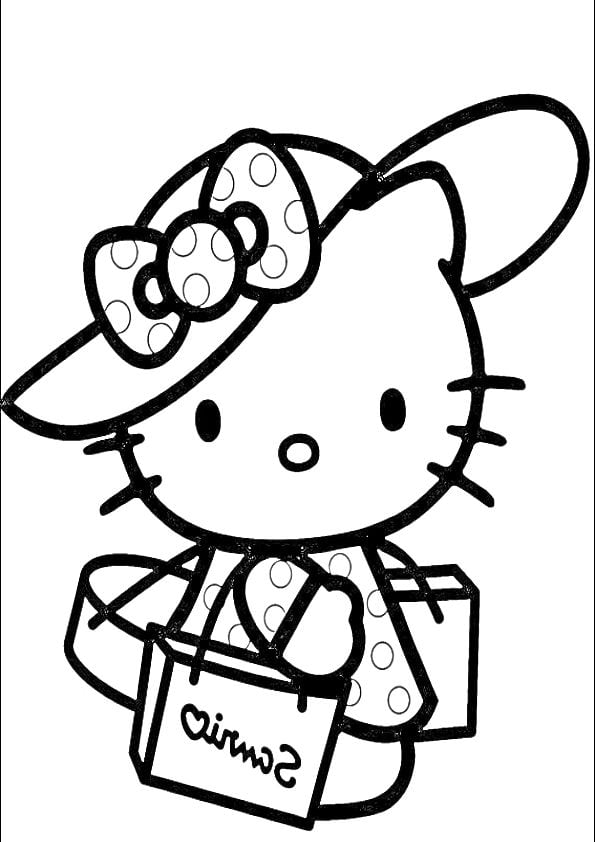 Dibujos de Hello Kitty de compras para colorear con temática de El Buen Fin 2024