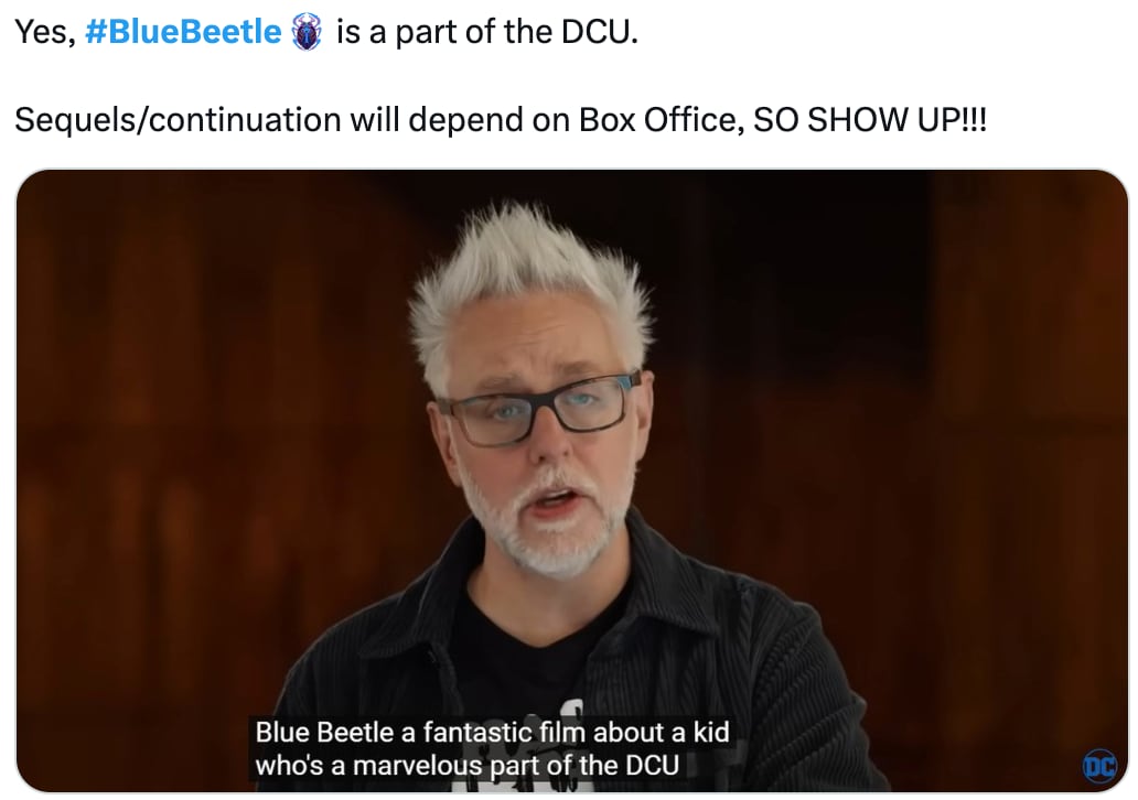 Aseguran que James Gunn continuaría con Blue Beetle dependiendo de la taquilla