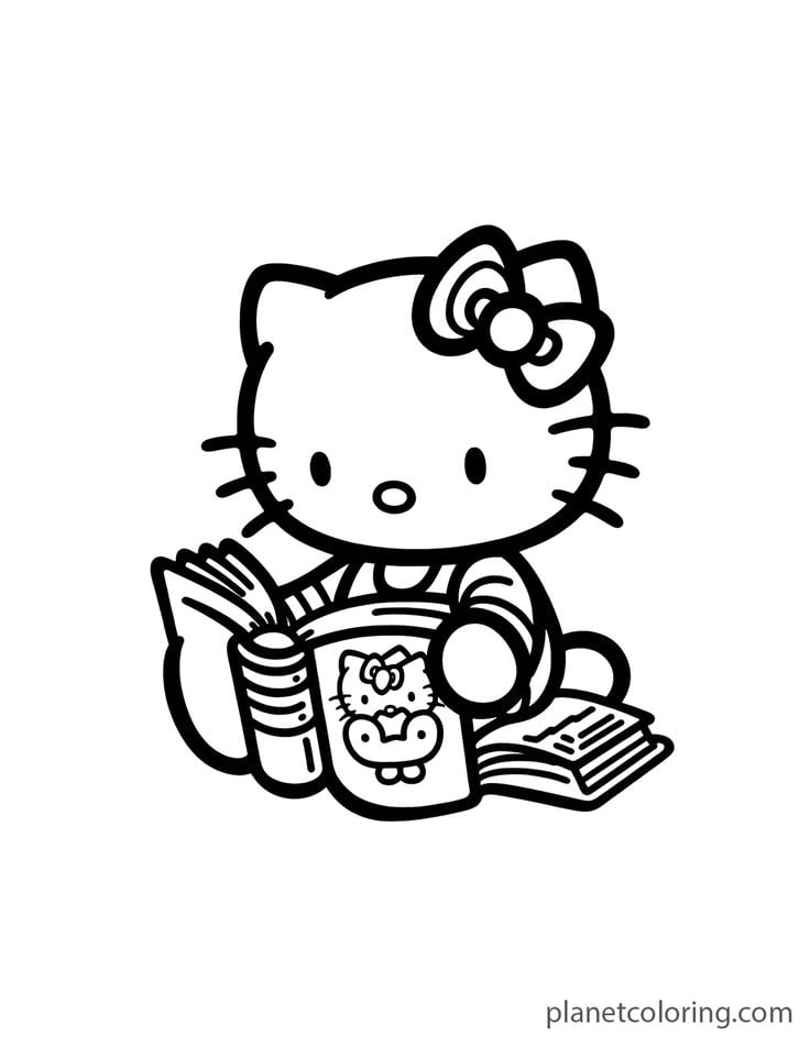 Dibujos de Hello Kitty regreso a clases para colorear