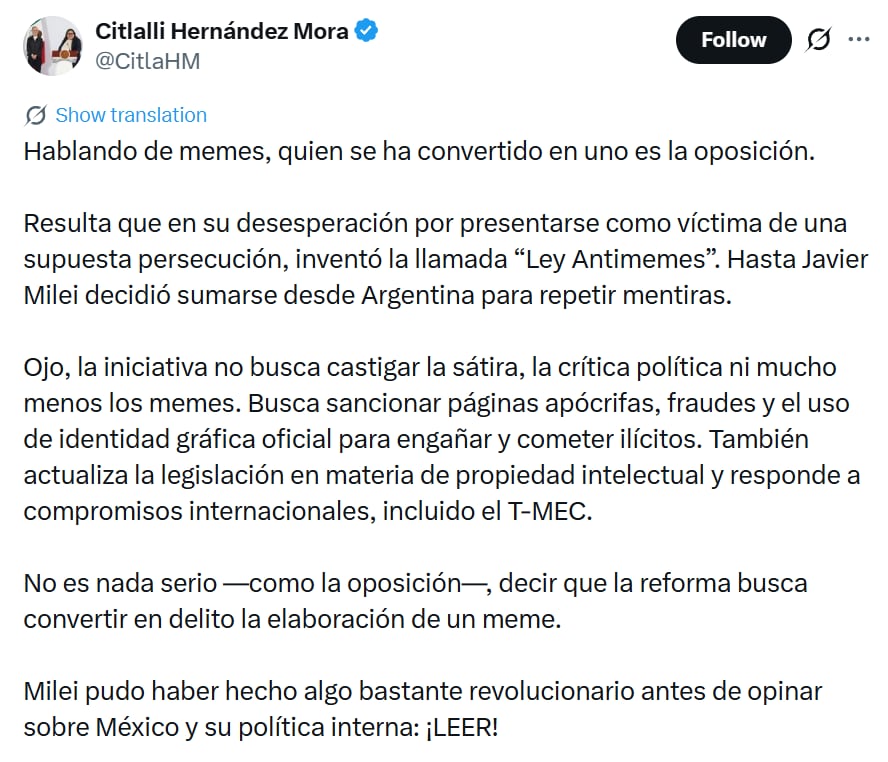 Mensaje en X