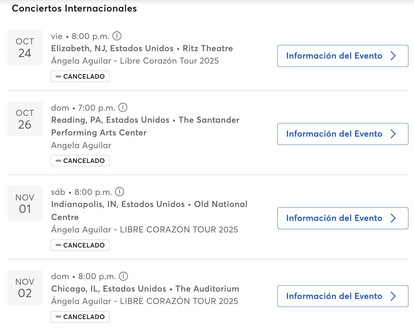 Ángela Aguilar cancela 6 conciertos en Estados Unidos
