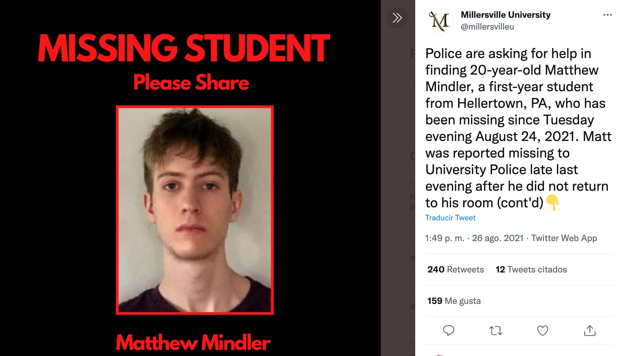 Hilo sobre desaparición y muerte de Mathew Mindler