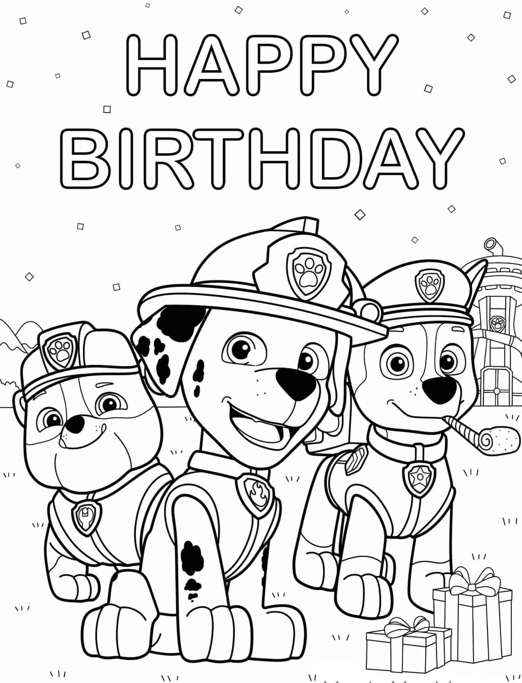 Marshall, Rubble y Chase de Paw Patrol de cumpleaños