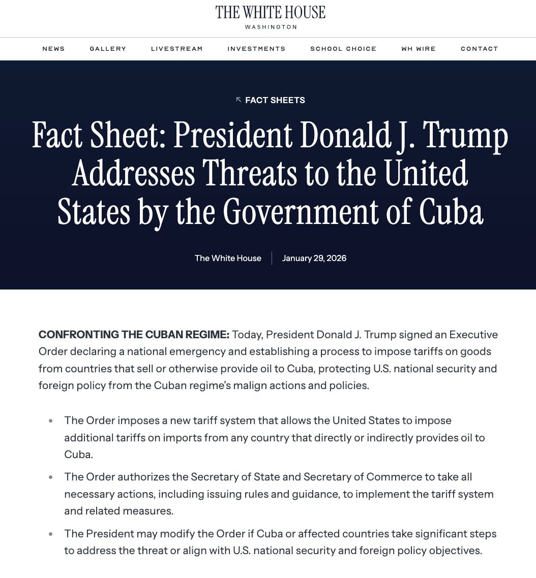 Orden ejecutiva de Donald Trump sobre envío de petróleo a Cuba