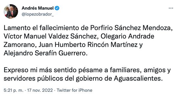 AMLO lamenta la muerte de Porfirio Sánchez Mendoza