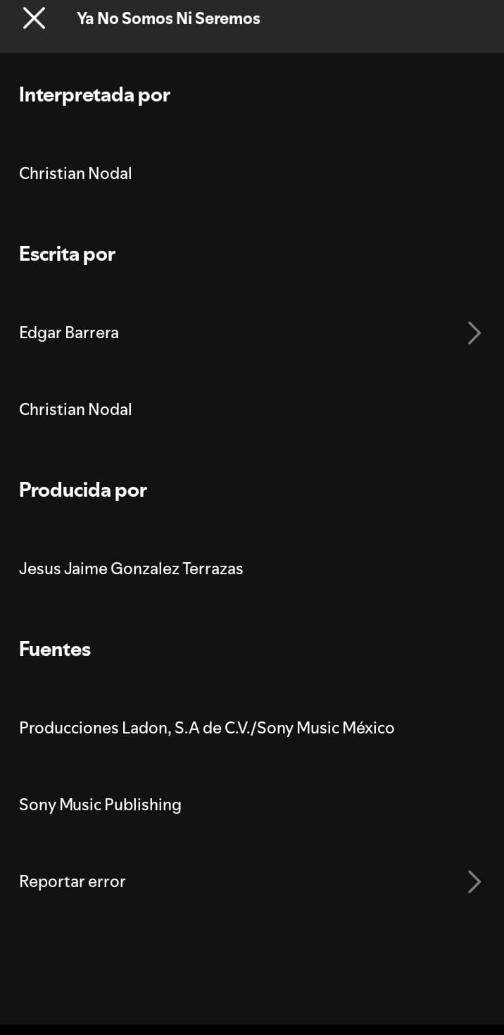 Crédito de "Ya no somos ni seremos" de Christian Nodal.