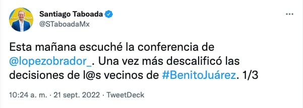 Santiago Taboada responde a AMLO por triunfos del PAN en Benito Juárez de la CDMX “el electorado es inteligente”.