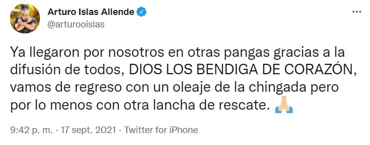 Arturo Islas Allende pide ayuda en Twitter