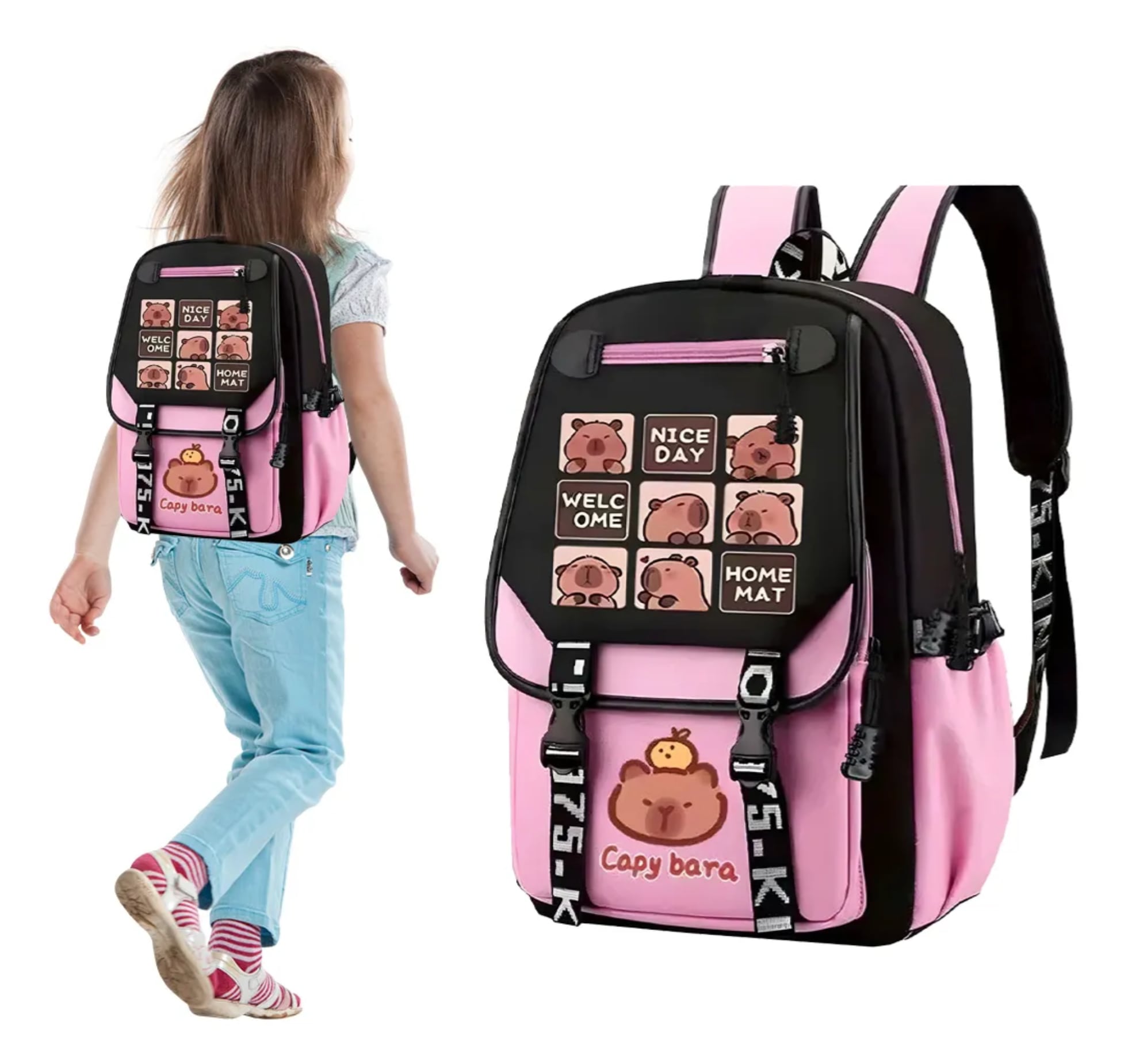 Mochila Anime Capibara, Mochila Escolares Kawaii Mochila De Moda, Bolsa Para La Escuela Con Compartimentos Premium Para Jóvenes Y Niños