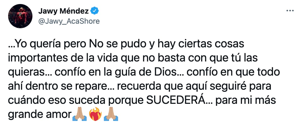 Tuit de Jawy sobre rompimiento