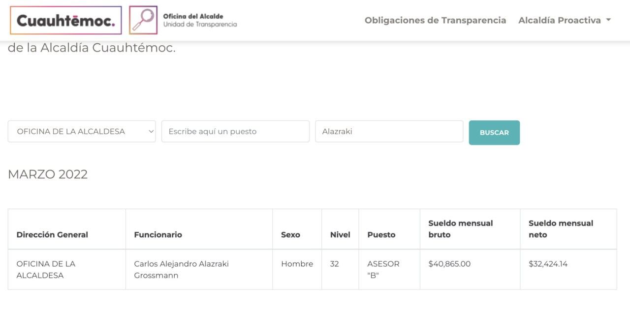 Nómina de los trabajadores de la alcaldía Cuauhtémoc/captura de pantalla
