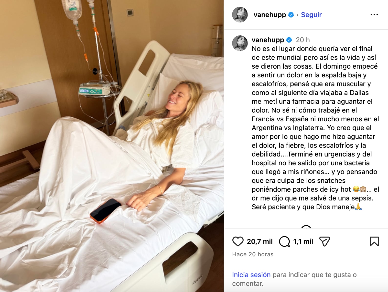 Vanessa Huppenkothen verá la final del Mundial 2026 desde hospital tras ser ingresada