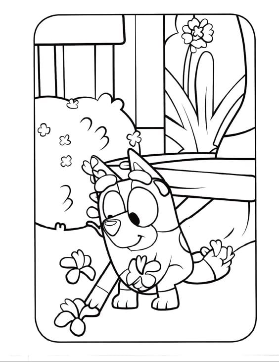 Dibujos de Bluey en el jardín para colorear por el Día Mundial de los Jardines Botánico