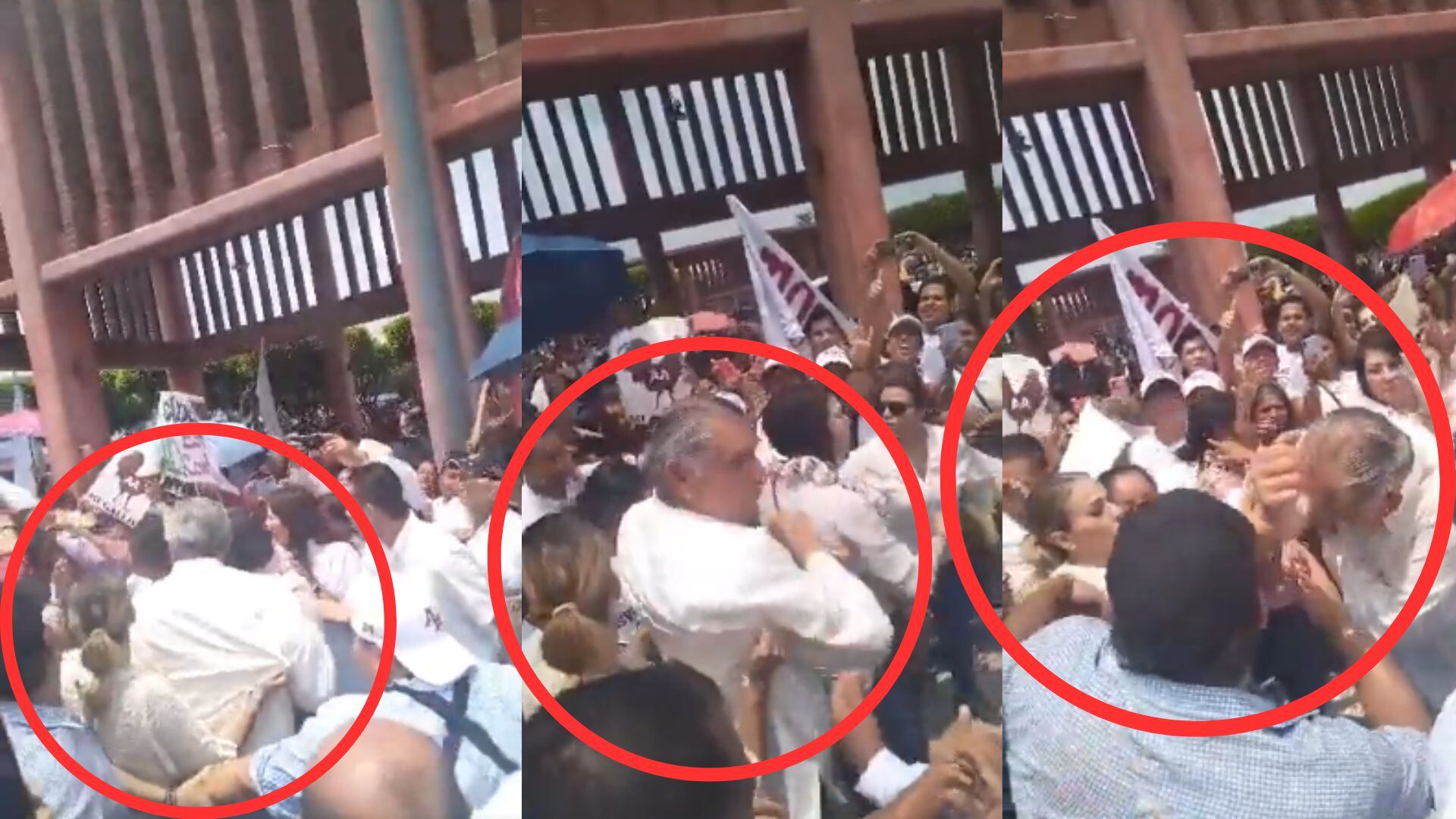 VIDEO: Adán Augusto López suelta codazo durante jaloneo en acto de campaña
