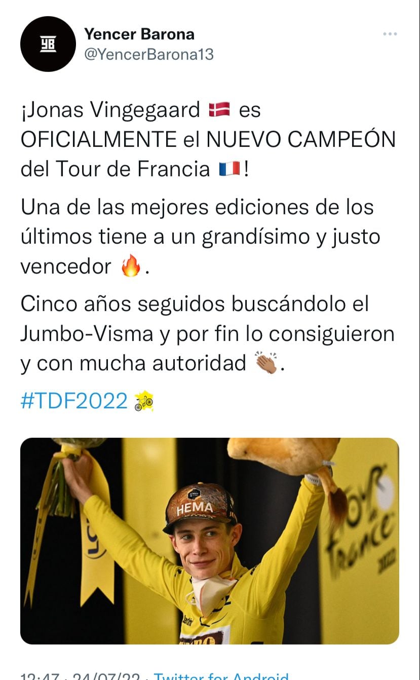 Jonas Vingegaard es campeón del Tour de Francia 2022.
