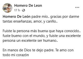 Mensaje de Homero Jr., tras la muerte de Homero de León de Los Invasores de Nuevo León.