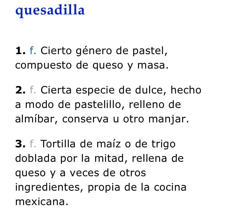 Definición de la RAE de "quesadilla"
