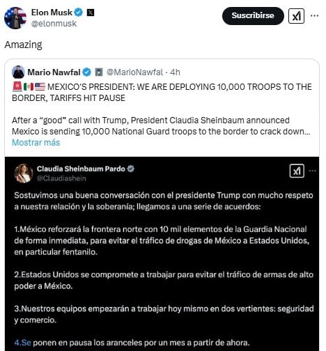 Elon Musk reacciona a Claudia Sheinbaum