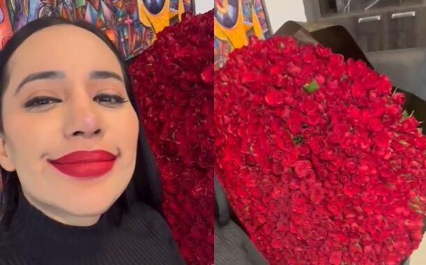 Sandra Cuevas presume arreglo de rosas que le envió su admirador secreto