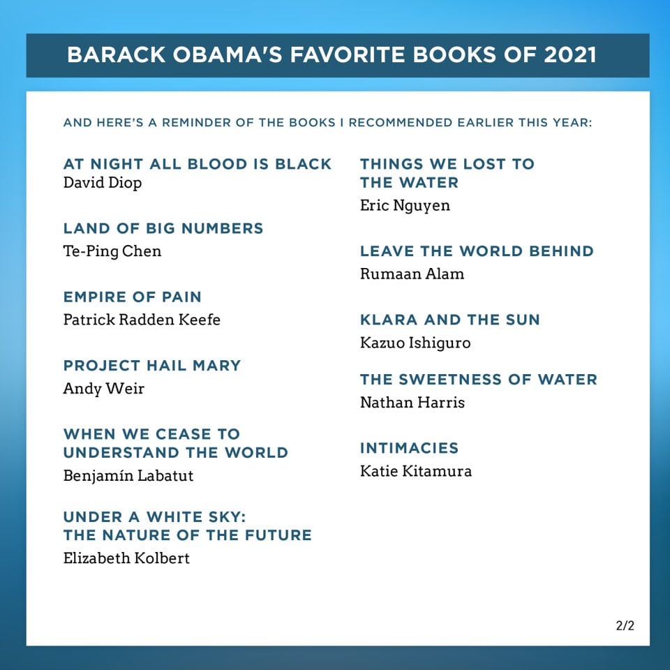Estos fueron los libros favoritos de Barack Obama en 2021