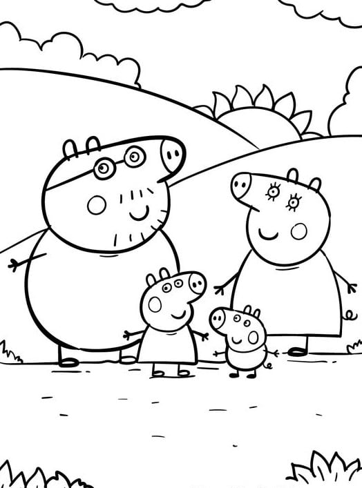 Dibujos de Mamá Cerdita, la madre de Peppa Pig, con temática de primavera