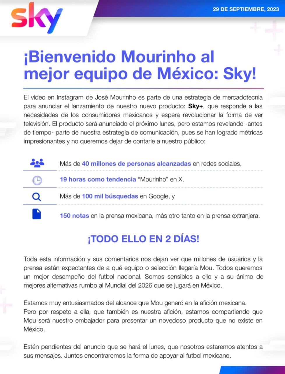 Mourinho llega a Sky