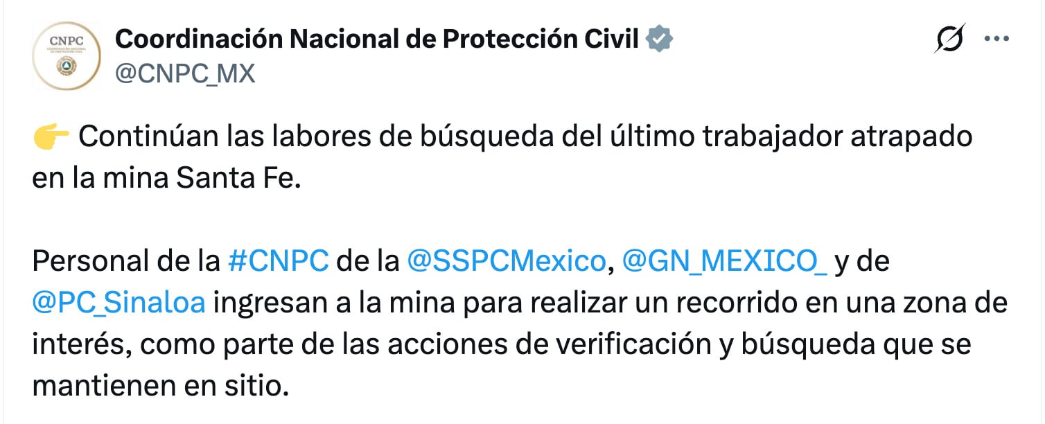 Trabajos en mina Santa Fe continúan: último trabajador atrapado sigue sin ser localizado