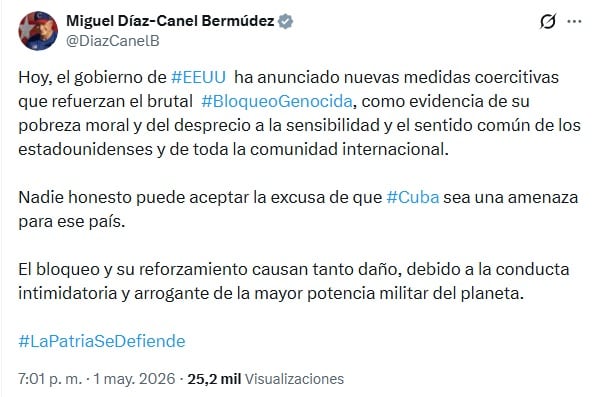Díaz-Canel responde a Estados Unidos y condena nuevas sanciones contra Cuba