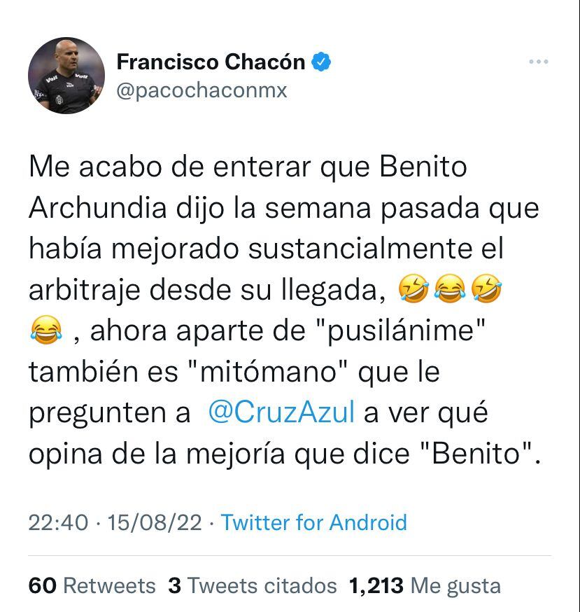 Paco Chacón tundió en redes a Armando Archundia.