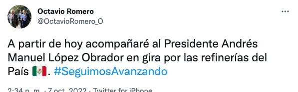 Octavio Romero se irá de gira por refinerías con AMLO