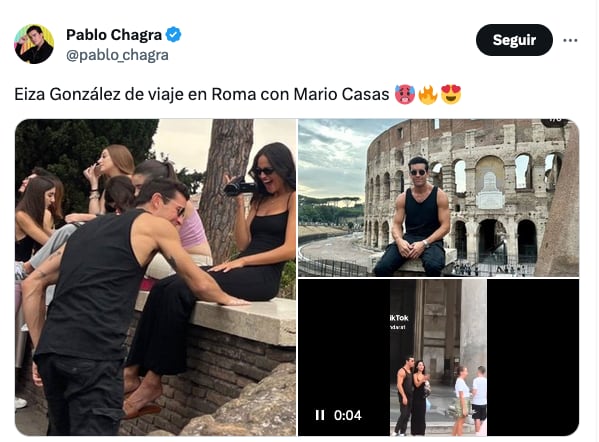 Mario Casas y Eiza González son captados en Roma.